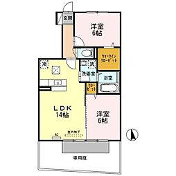 ラ・ルル六条B 2LDKの間取図画像