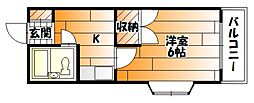 シャンテ長束 1Kの間取図画像