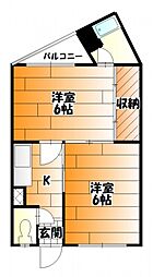 広島電鉄6系統 江波駅 徒歩3分の賃貸マンション 3階2Kの間取り