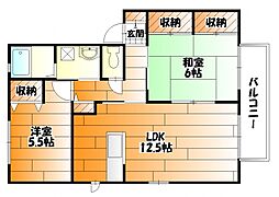 JR可部線 安芸長束駅 徒歩26分の賃貸アパート 1階2LDKの間取り