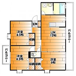 JR可部線 古市橋駅 徒歩10分の賃貸アパート 1階3LDKの間取り