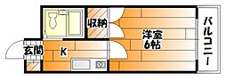 JR可部線 古市橋駅 徒歩12分の賃貸アパート 2階1Kの間取り