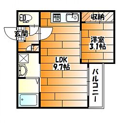 グランティックモンテキュール 1階1LDKの間取り