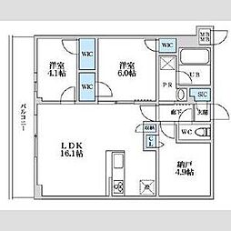 杉並区宮前4丁目マンション 2SLDKの間取図画像