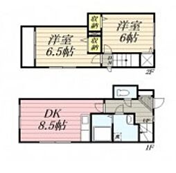 JR総武線 三鷹駅 徒歩22分の賃貸アパート 1階2DKの間取り