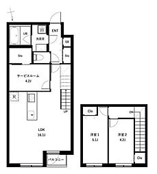 杉並区桃井4丁目マンション 2SLDKの間取図画像