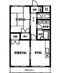 西武新宿線 下井草駅 徒歩6分の賃貸マンション 2階2DKの間取り