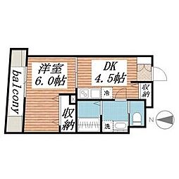 JR総武線 東中野駅 徒歩7分の賃貸マンション 3階1DKの間取り