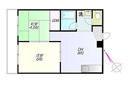 東京メトロ丸ノ内線 方南町駅 徒歩8分の賃貸マンション 2階2DKの間取り