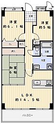 パレス朝霧 3LDKの間取図画像