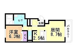 エスティ三番舘214-10 1LDKの間取図画像