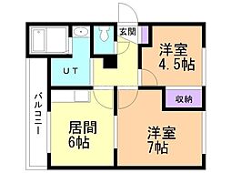 秋月マンション2 2DKの間取図画像