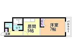 日宝ノルテ1条通弐番館 1DKの間取図画像