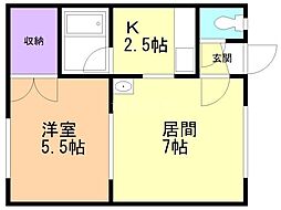 ドリームハイツ友光3号館 1DKの間取図画像