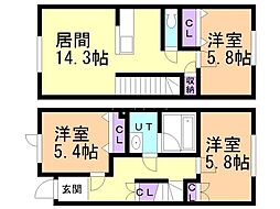 旭川市一条通21丁目アパート 3LDKの間取図画像