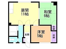 カネカハイツ 2LDKの間取図画像