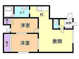 豊岡6-1ハイツ 2LDKの間取図画像