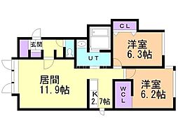 クリスタリー 2LDKの間取図画像