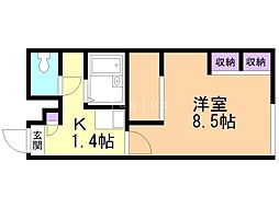レオパレスアンバー 1Kの間取図画像