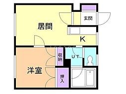 ロンシャン神楽2 1DKの間取図画像
