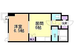 グリーンヒル3条 1DKの間取図画像