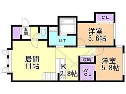 フルールII 2LDKの間取図画像