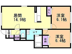 コリーヌ1 2LDKの間取図画像