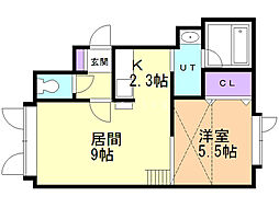 スカイハイツ南A 1LDKの間取図画像