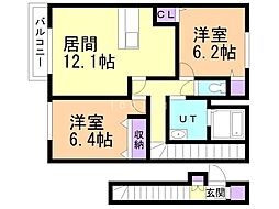 カーサイリーデ 2LDKの間取図画像