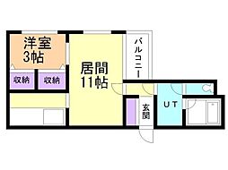 ディアー1条 1LDKの間取図画像