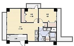 カーサ東淀川 2LDKの間取図画像