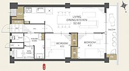 新森小路コーポ 2LDKの間取図画像