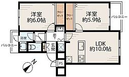 高倉第一コーポC棟 2LDKの間取図画像