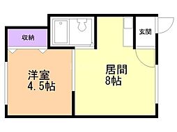 シャトレ秋月 1LDKの間取図画像