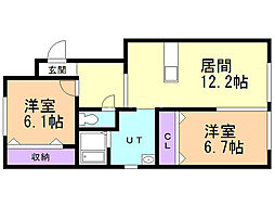 フルーヴＡ 2階2LDKの間取り