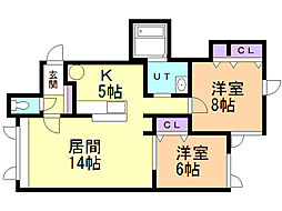 アース1号館 1階2LDKの間取り