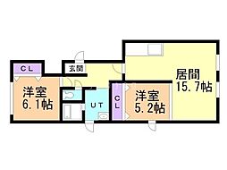 フルーヴ 2LDKの間取図画像