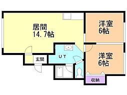 ヒノキ豊栄Ａ 2階2LDKの間取り