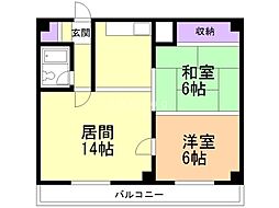 エーコー2条ビル 2LDKの間取図画像