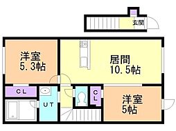 Ｌｅｎｎｏ 2階2LDKの間取り