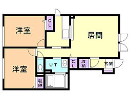 アルドーレ 1階2LDKの間取り