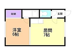 サウス2条ハイツB 1DKの間取図画像