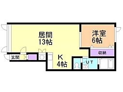ヒラソル 1LDKの間取図画像