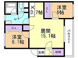 グランデ25 2LDKの間取図画像