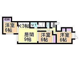谷口ハイツB 3LDKの間取図画像