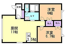 メルシー末広 2LDKの間取図画像