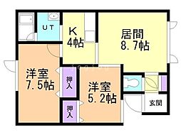 ノースビレッジ 2LDKの間取図画像