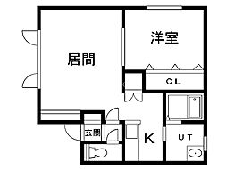 グランビューB 1LDKの間取図画像