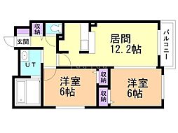 パーク喜多川E 2LDKの間取図画像