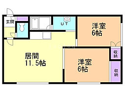 ウエストヴィレッヂ1 2LDKの間取図画像